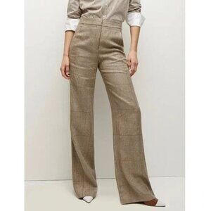 NWOT Veronica Beard Tonelli Wide-Leg Plaid Linen-Blend High-Rise Trouser Pant 18